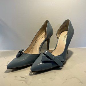Nine West Blue Pointed Toe Pumps Size 7 Bow Detail Classic Stiletto Heels Work